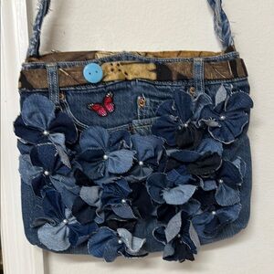 Floral Denim Shoulder Bag